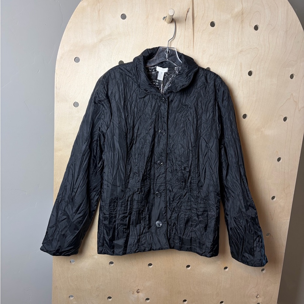 NWT $139 Chico’s Crinkle Reverse Pauley Jacket – Black/White – Size 3 (16/18) - Picture 2 of 9